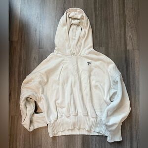 Cream  Cropped Hooded Sweatshirt with Bow design